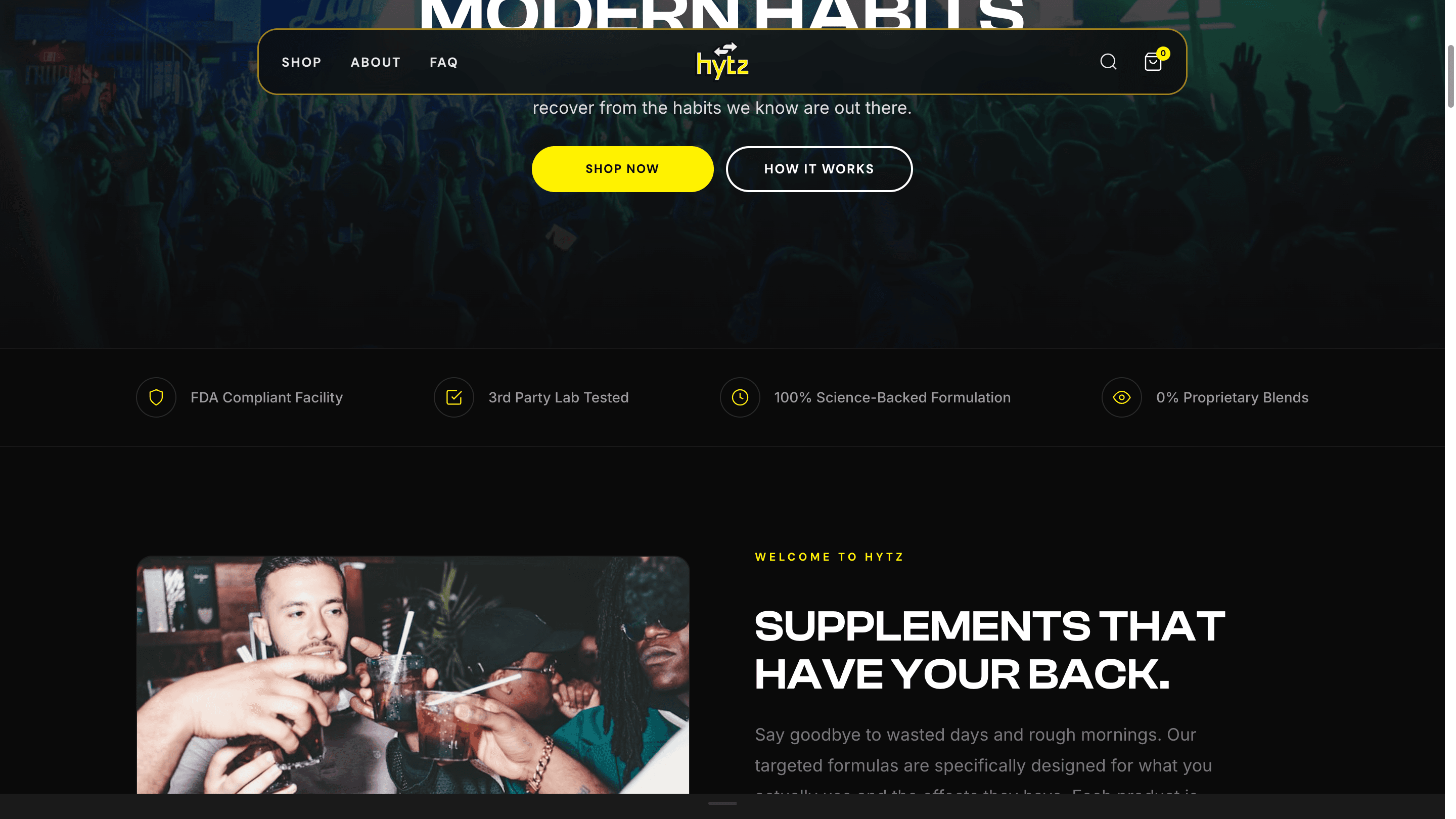 Take Hytz trust bar and brand story section